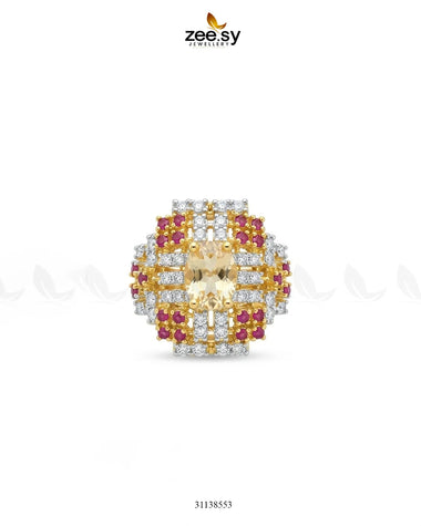 Majestic Heritage Statement Ring Golden Ruby & Champagne Finger Ring - Zeesy Jewellery Pakistan | Premium Artificial & Imitation Jewellery