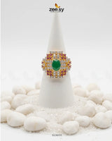 Majestic Heritage Statement Ring Golden Ruby & Green Finger Ring - Zeesy Jewellery Pakistan | Premium Artificial & Imitation Jewellery