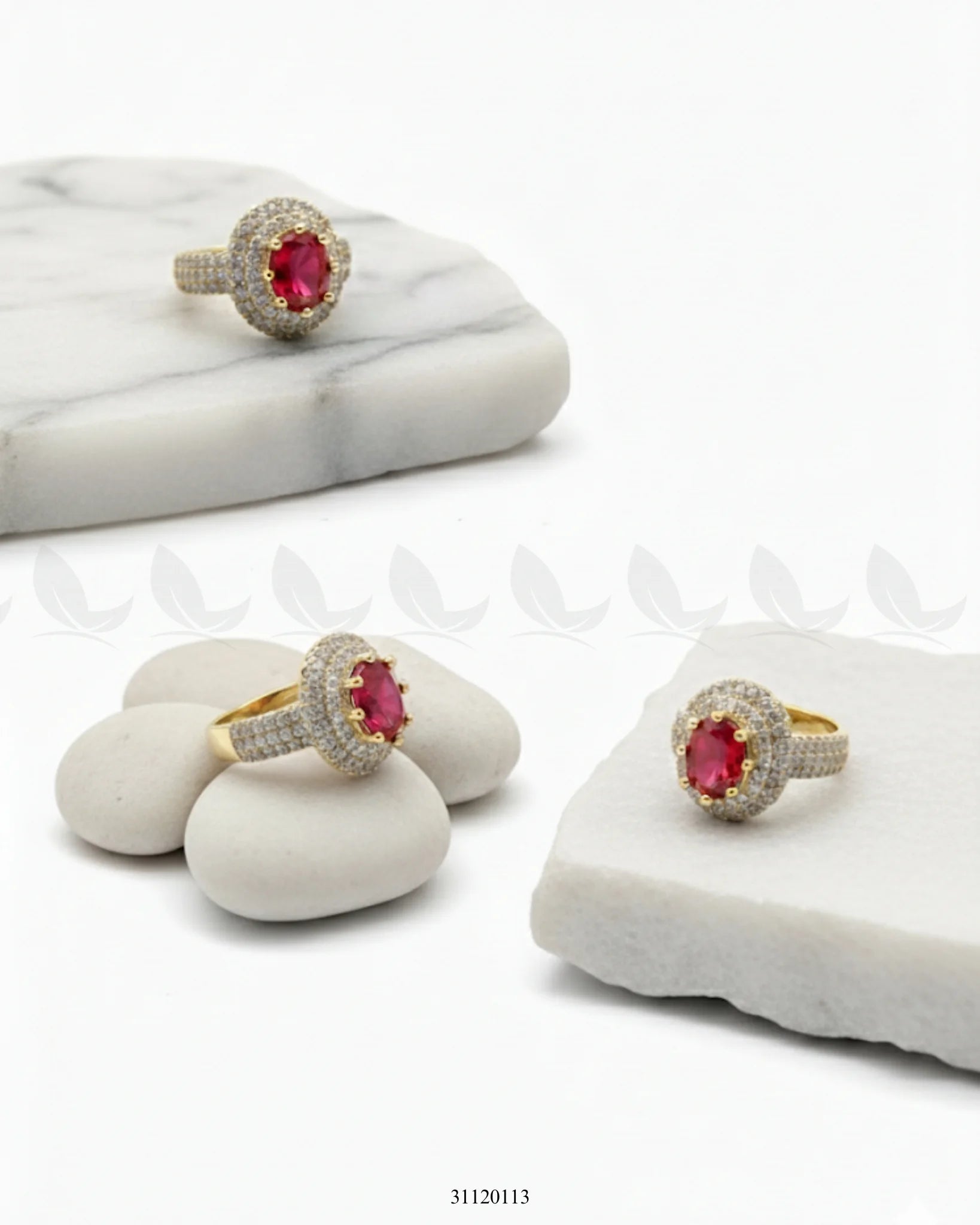 Majestic Double Halo Crown Ring Ruby - Zeesy Jewellery