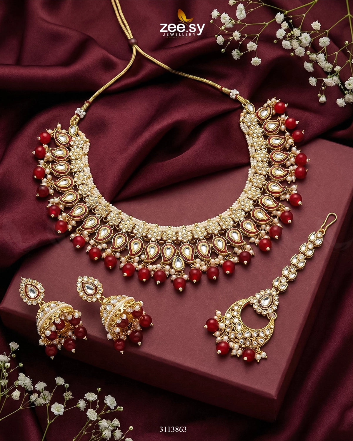 Mariya Necklace Set Red - Zeesy Jewellery