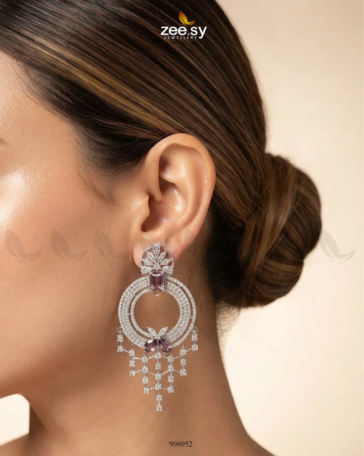 Mauve Lattice Round Zirconia Earrings