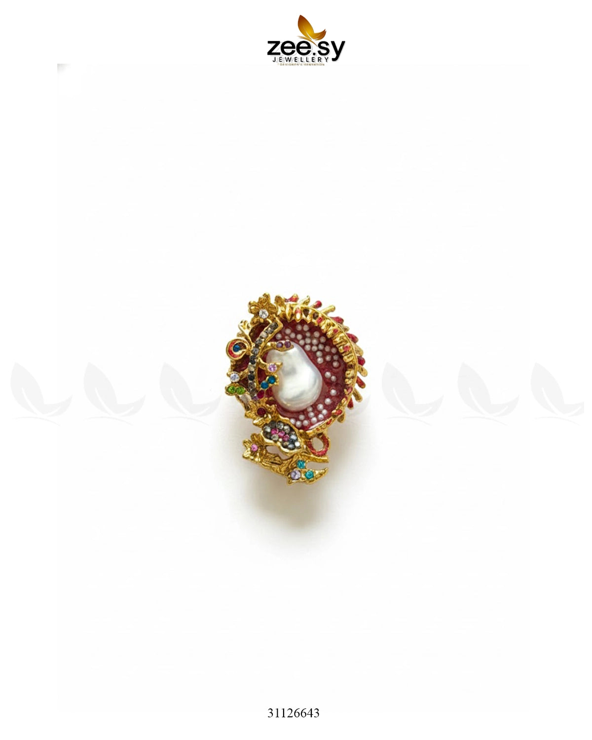 Meenakari Cocktail Baroque Pearl Ring - Zeesy Jewellery