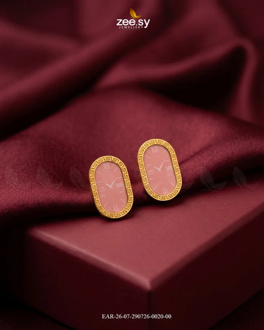 Mesh Chain Watch Face Earrings Golden Mint Pink Earrings - Zeesy Jewellery Pakistan | Premium Artificial & Imitation Jewellery