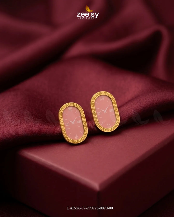 Mesh Chain Watch Face Earrings Golden Mint Pink Earrings - Zeesy Jewellery Pakistan | Premium Artificial & Imitation Jewellery