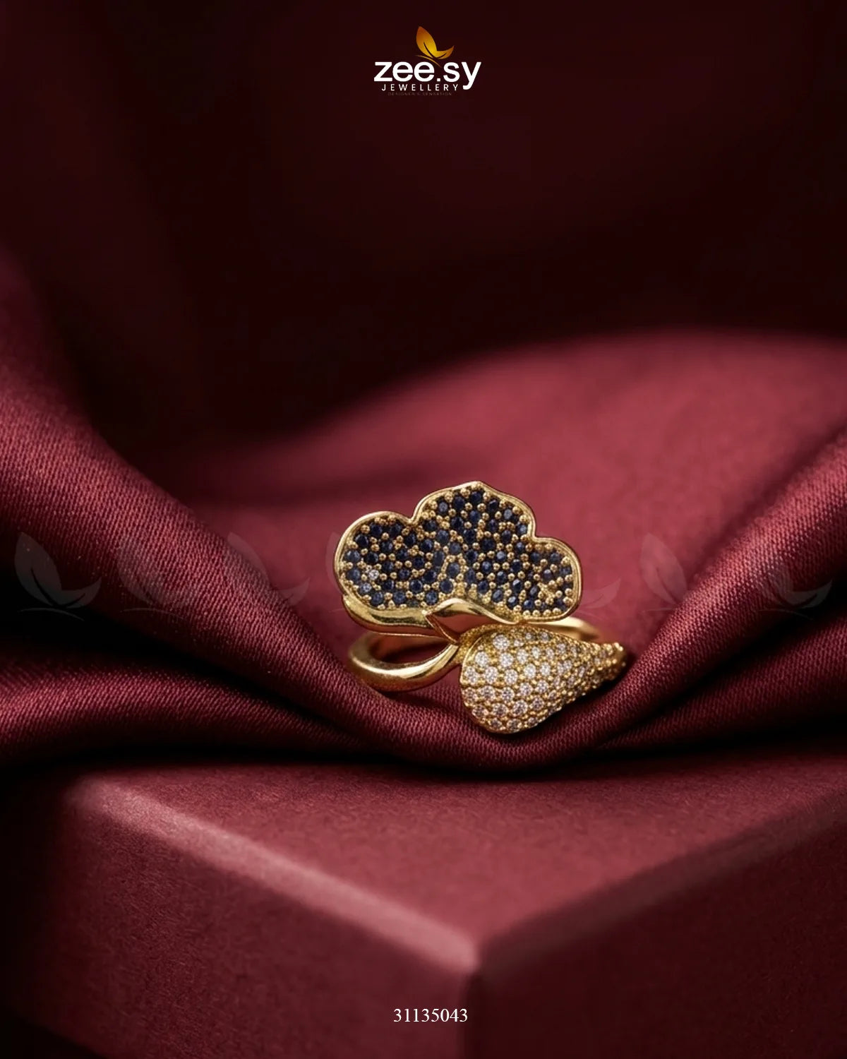Golden Statement Gemstone Ring Golden Blue Finger Ring - Zeesy Jewellery Pakistan | Premium Artificial & Imitation Jewellery