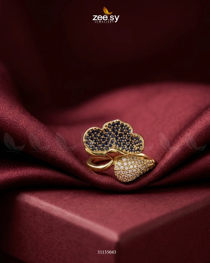 Golden Statement Gemstone Ring Golden Blue Finger Ring - Zeesy Jewellery Pakistan | Premium Artificial & Imitation Jewellery