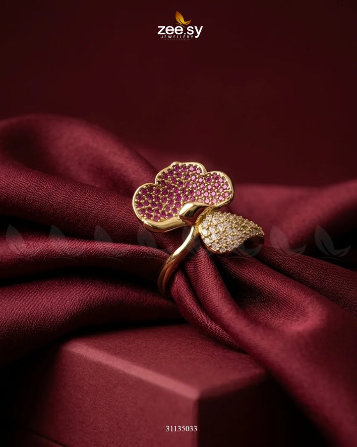 Golden Statement Gemstone Ring Golden Ruby Finger Ring - Zeesy Jewellery Pakistan | Premium Artificial & Imitation Jewellery