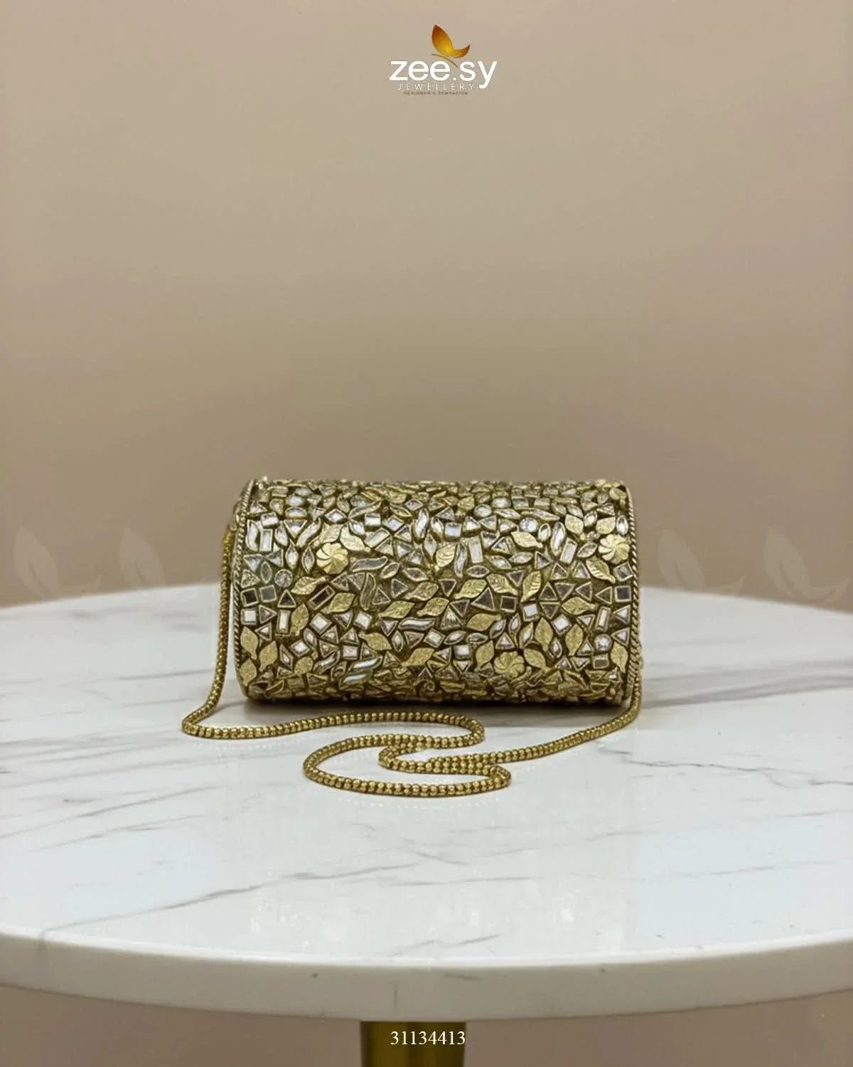 Midnight Reddish Kundan Clutch Bag - Zeesy.pk