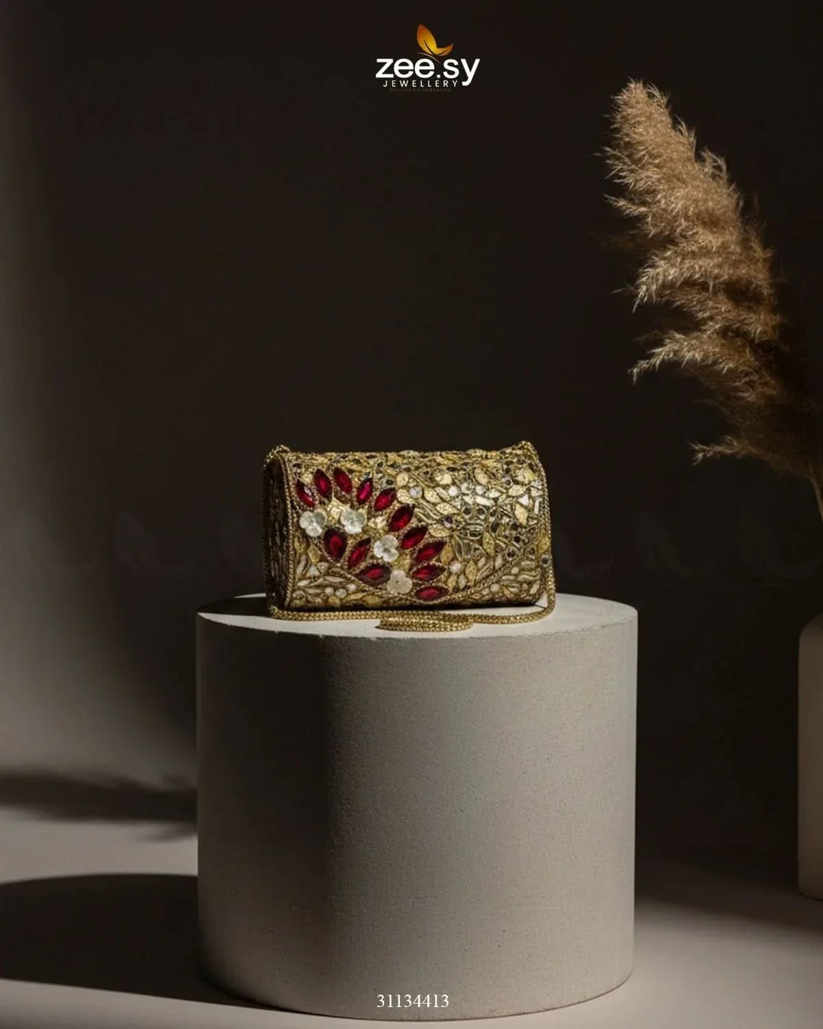 Midnight Reddish Kundan Clutch Bag - Zeesy.pk