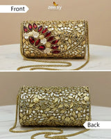 Midnight Reddish Kundan Clutch Bag - Zeesy.pk
