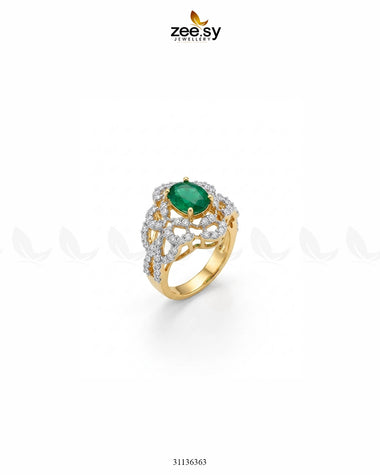 Midnight Star Oval Stone Ring Golden Green Finger Ring - Zeesy Jewellery Pakistan | Premium Artificial & Imitation Jewellery