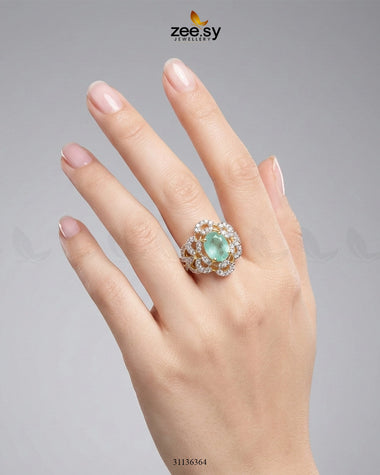 Midnight Star Oval Stone Ring Golden Mint Green Finger Ring - Zeesy Jewellery Pakistan | Premium Artificial & Imitation Jewellery