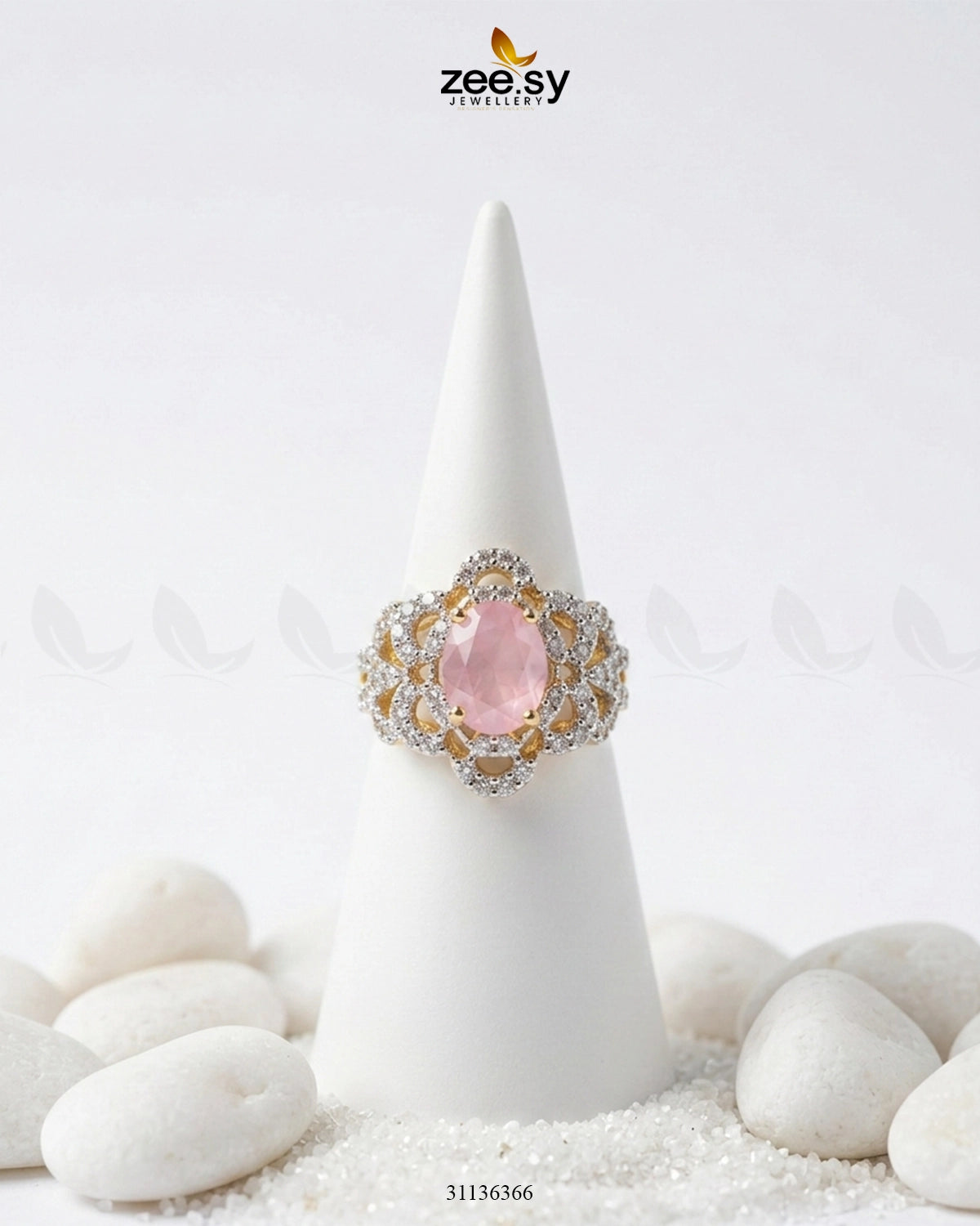 Midnight Star Oval Stone Ring Golden Mint Pink Finger Ring - Zeesy Jewellery Pakistan | Premium Artificial & Imitation Jewellery