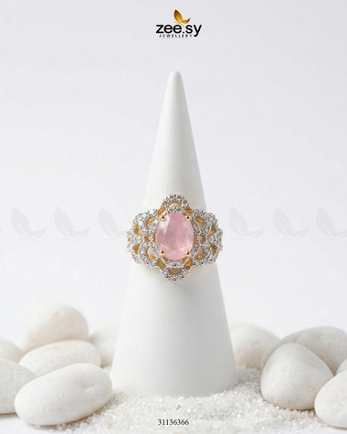 Midnight Star Oval Stone Ring Golden Mint Pink Finger Ring - Zeesy Jewellery Pakistan | Premium Artificial & Imitation Jewellery