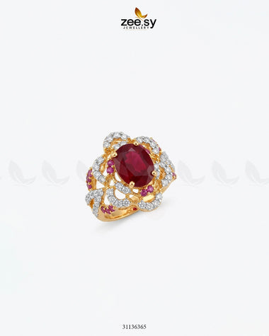 Midnight Star Oval Stone Ring Golden Red Finger Ring - Zeesy Jewellery Pakistan | Premium Artificial & Imitation Jewellery
