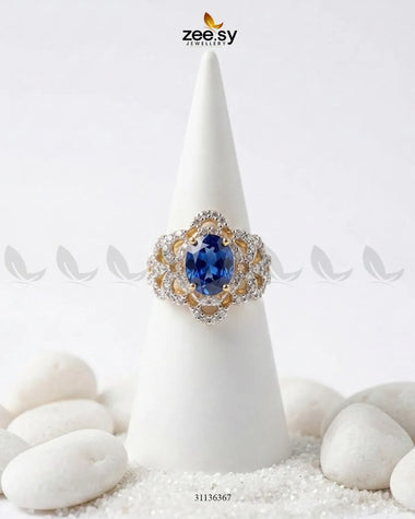 Midnight Star Oval Stone Ring Golden Blue Finger Ring - Zeesy Jewellery Pakistan | Premium Artificial & Imitation Jewellery