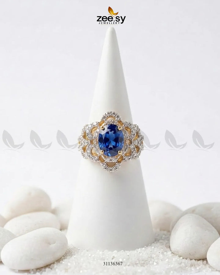 Midnight Star Oval Stone Ring Golden Blue Finger Ring - Zeesy Jewellery Pakistan | Premium Artificial & Imitation Jewellery