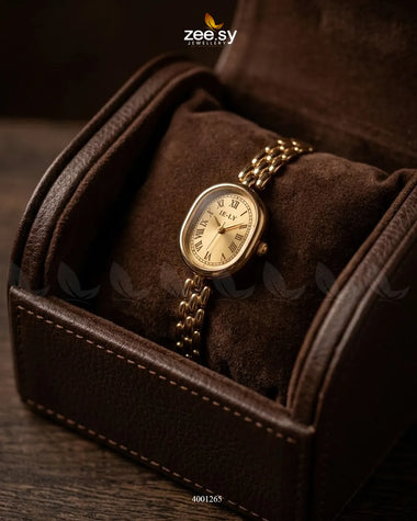 Elegant AJ03 minimalist oval dial watch with a sleek design, featuring a simple face and slim strap.