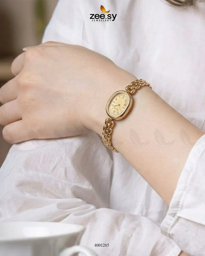 AJ03 minimalist oval dial watch with a sleek design, featuring a simple face and elegant strap, perfect for accessories.