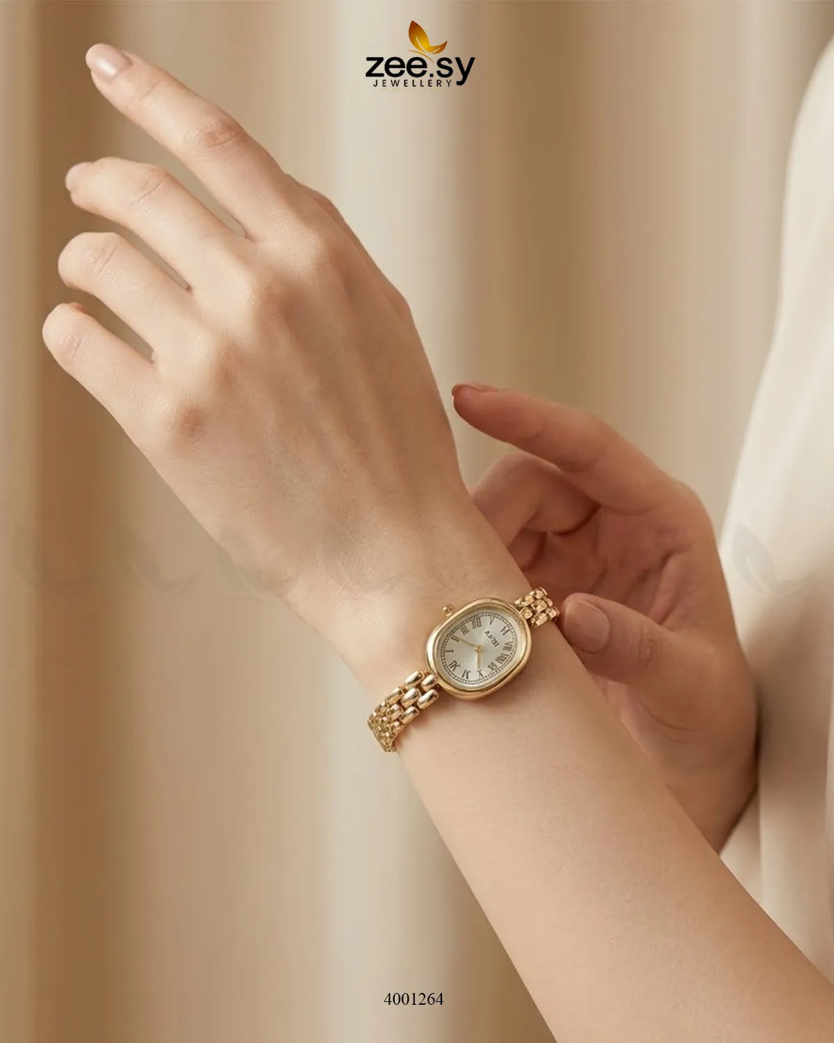 AJ03 minimalist oval dial watch with a sleek white face, simple design, and slim strap, perfect for elegant accessories.