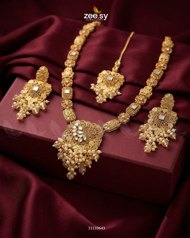 Mirabella Turkish Pearl Malla Set Champagne Malla Necklace - Zeesy Jewellery Pakistan | Premium Artificial & Imitation Jewellery