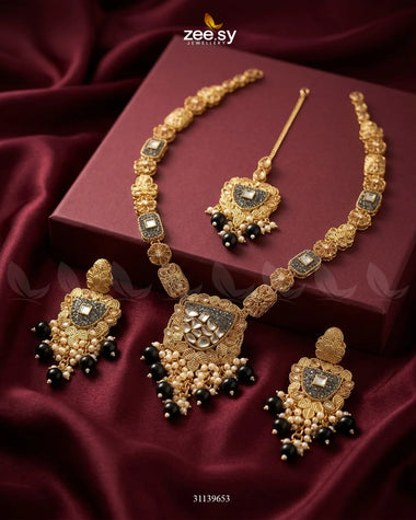 Mirabella Turkish Pearl Malla Set Metallic Black Malla Necklace - Zeesy Jewellery Pakistan | Premium Artificial & Imitation Jewellery