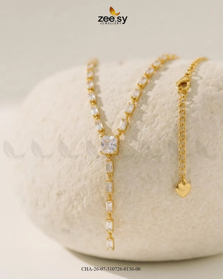 Modern Baguette Gemstone Y Chain
