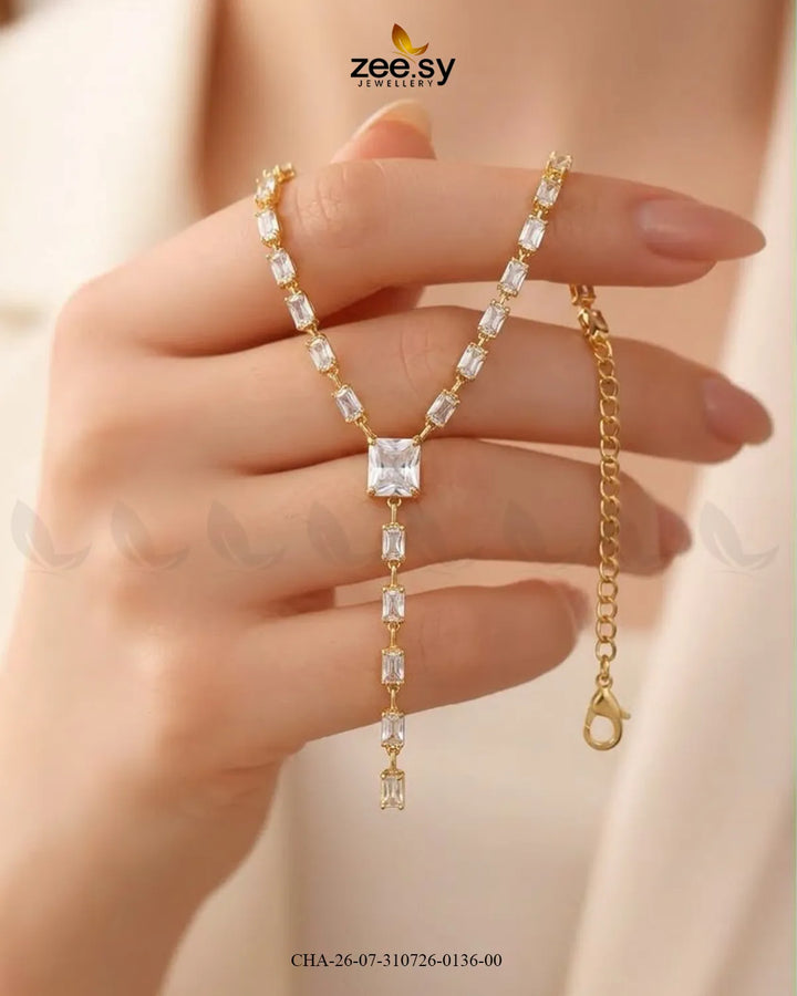 Modern Baguette Gemstone Y Chain