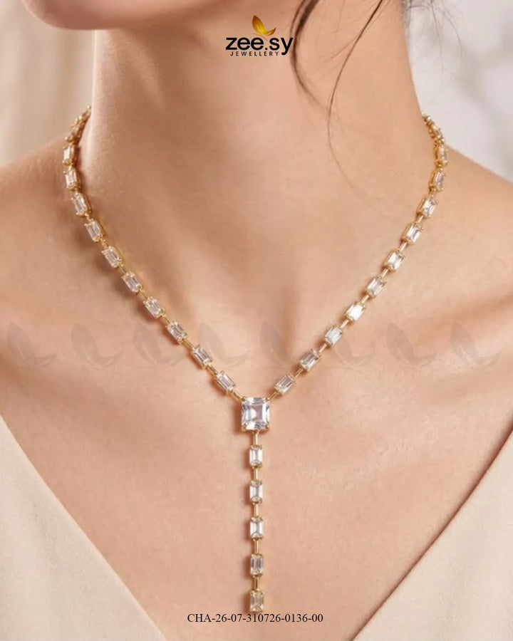 Modern Baguette Gemstone Y Chain