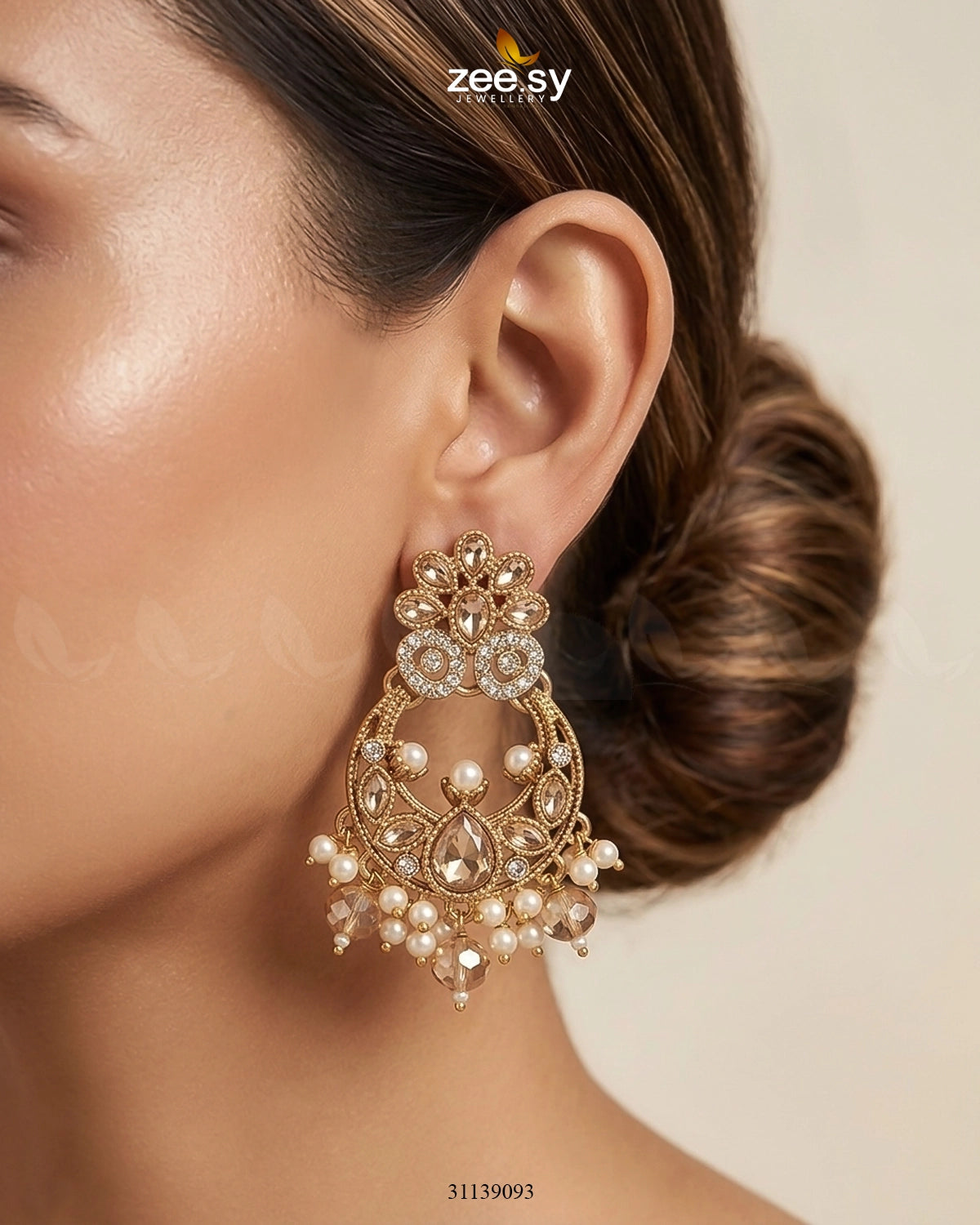 Moon Pearl Stone Chandbali Earrings Earrings - Zeesy Jewellery Pakistan | Premium Artificial & Imitation Jewellery