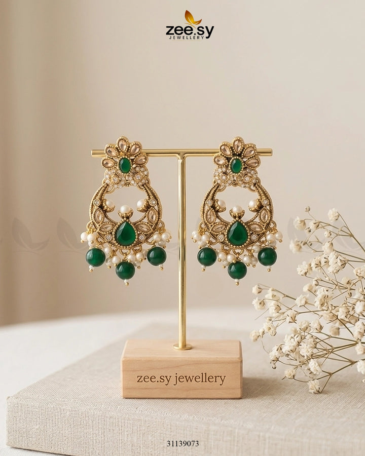 Moon Pearl Stone Chandbali Earrings Earrings - Zeesy Jewellery Pakistan | Premium Artificial & Imitation Jewellery
