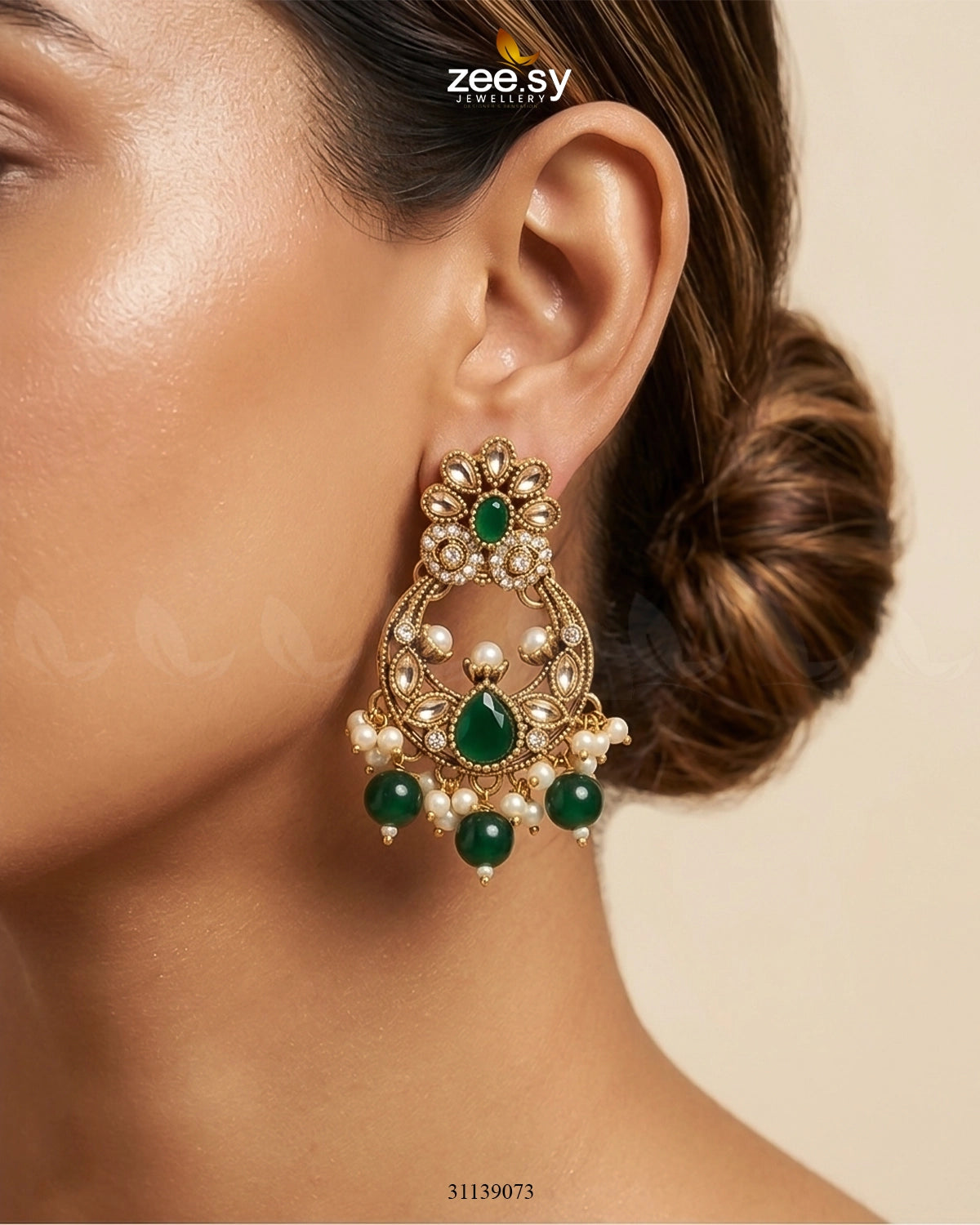 Moon Pearl Stone Chandbali Earrings Earrings - Zeesy Jewellery Pakistan | Premium Artificial & Imitation Jewellery