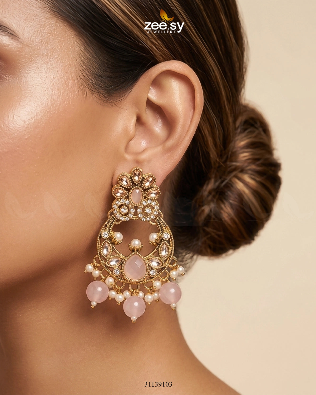 Moon Pearl Stone Chandbali Earrings Earrings - Zeesy Jewellery Pakistan | Premium Artificial & Imitation Jewellery