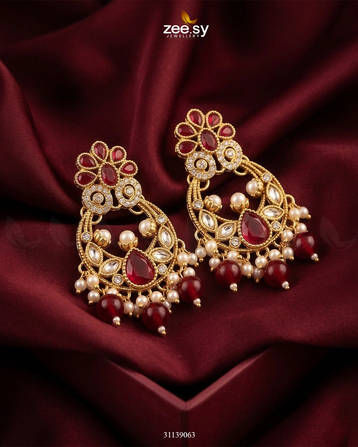 Moon Pearl Stone Chandbali Earrings Earrings - Zeesy Jewellery Pakistan | Premium Artificial & Imitation Jewellery