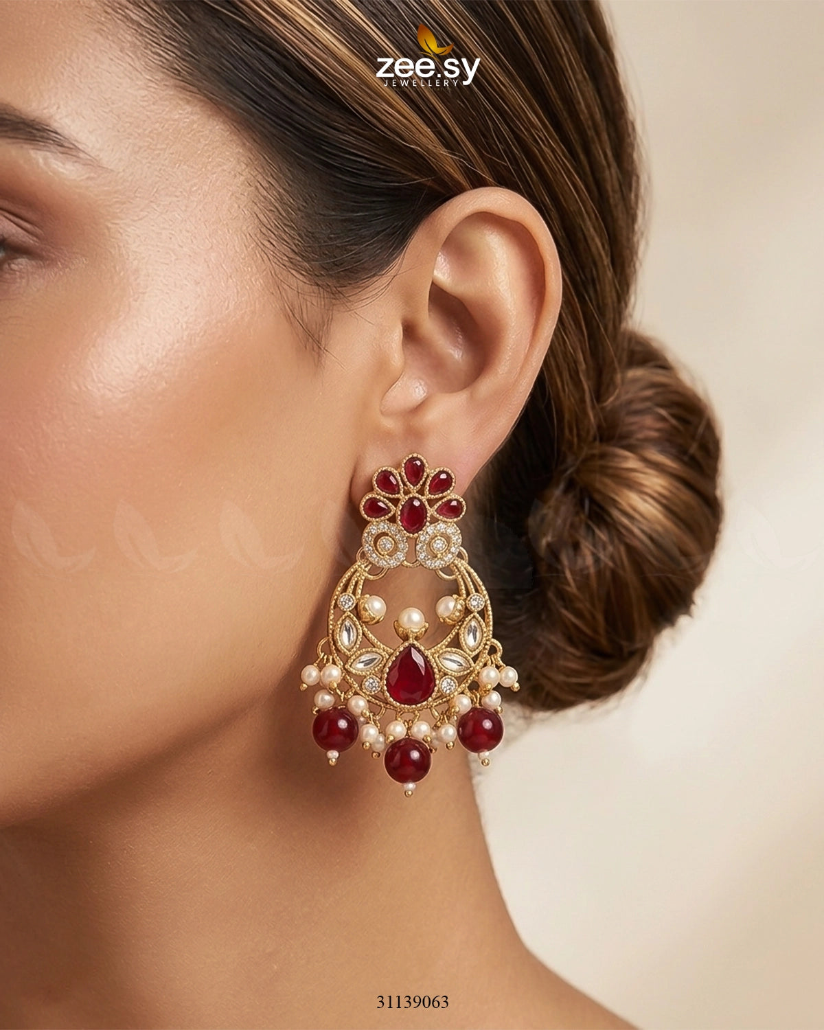Moon Pearl Stone Chandbali Earrings Earrings - Zeesy Jewellery Pakistan | Premium Artificial & Imitation Jewellery
