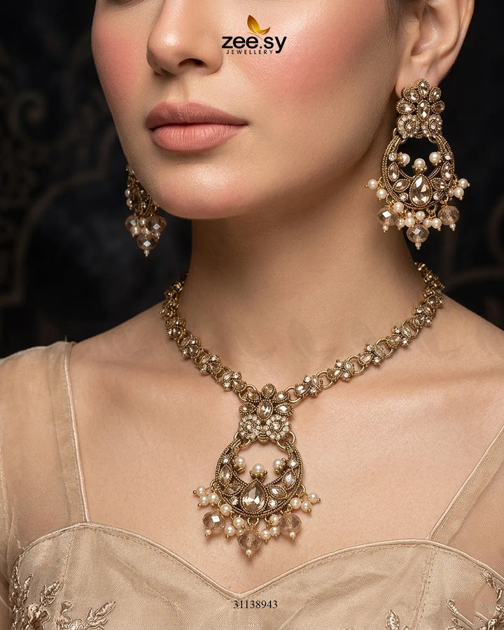 Moon Pearl Stone Necklace Set Necklace Sets - Zeesy Jewellery Pakistan | Premium Artificial & Imitation Jewellery