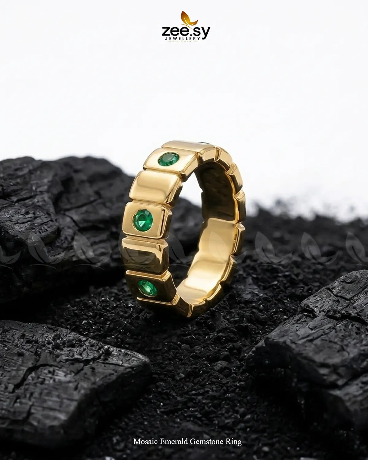 Mosaic Emerald Gemstone Ring Finger Ring - Zeesy Jewellery Pakistan | Premium Artificial & Imitation Jewellery