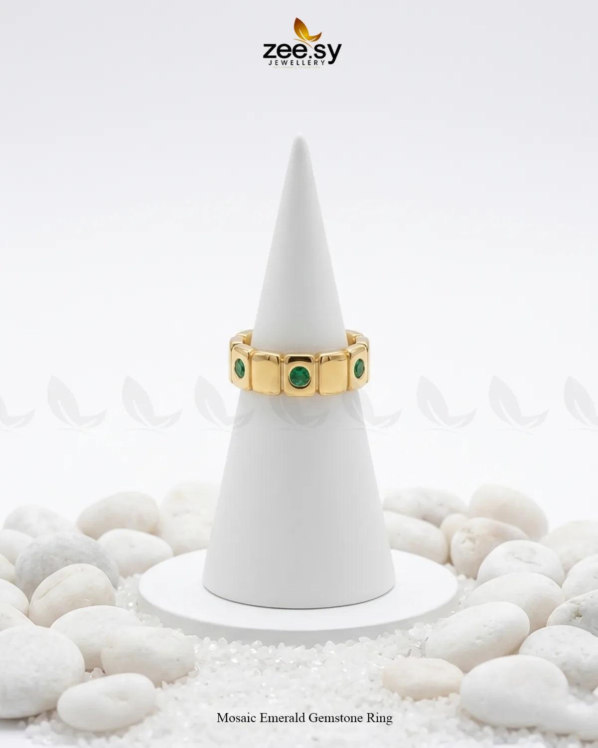 Mosaic Emerald Gemstone Ring Finger Ring - Zeesy Jewellery Pakistan | Premium Artificial & Imitation Jewellery