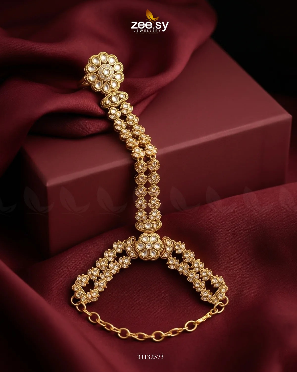 Mughal Floral Stone Anja Bracelet Golden White Bracelet - Zeesy Jewellery Pakistan | Premium Artificial & Imitation Jewellery