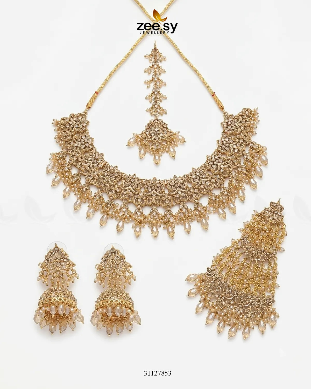 Nectarine Bloom Gems Bridal Set Bridal Set - Zeesy Jewellery Pakistan | Premium Artificial & Imitation Jewellery