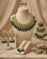 Nectarine Bloom Gems Bridal Set Golden Green Bridal Set - Zeesy Jewellery Pakistan | Premium Artificial & Imitation Jewellery
