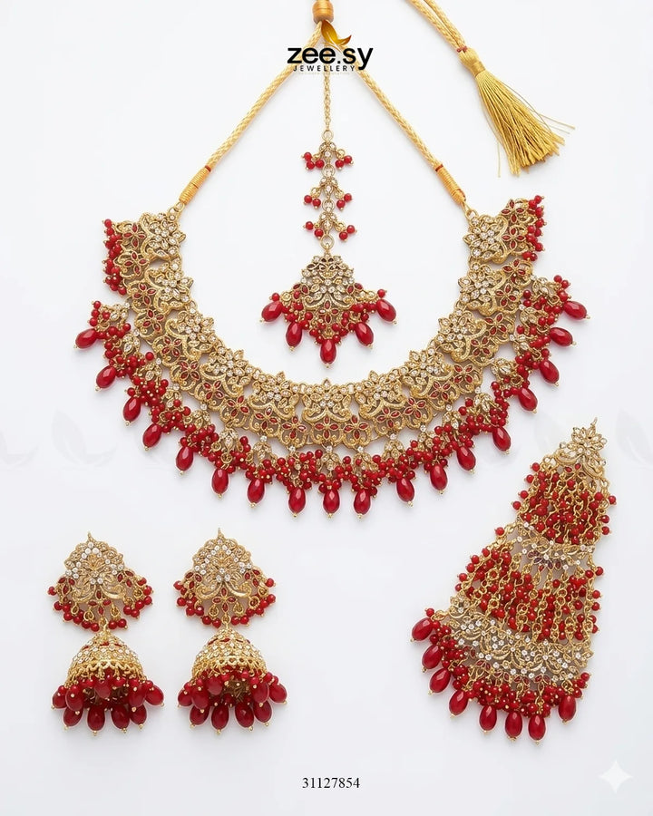 Nectarine Bloom Gems Bridal Set Bridal Set - Zeesy Jewellery Pakistan | Premium Artificial & Imitation Jewellery
