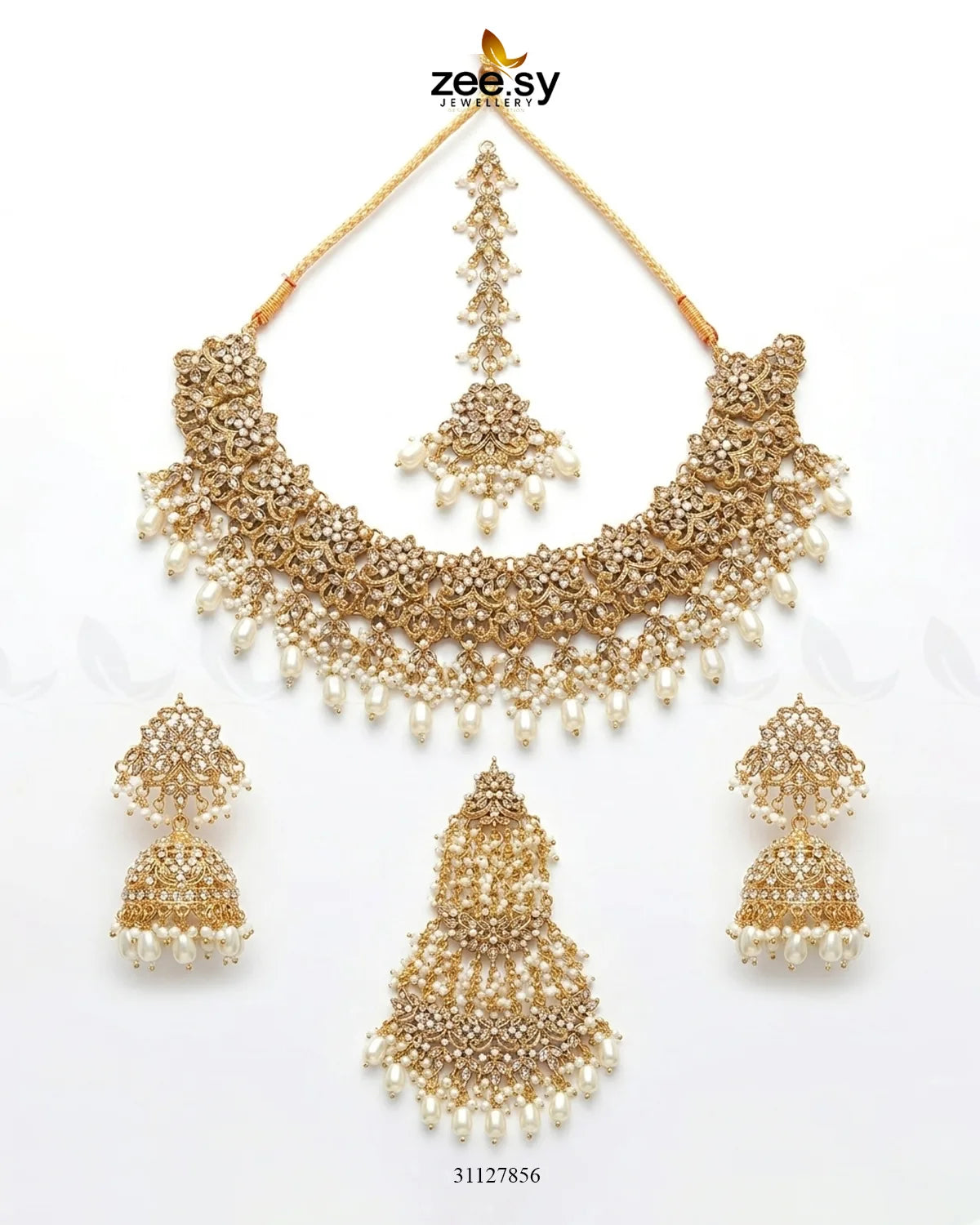 Nectarine Bloom Gems Bridal Set Bridal Set - Zeesy Jewellery Pakistan | Premium Artificial & Imitation Jewellery