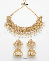 Nectarine Bloom Gems Bridal Set Golden White Bridal Set - Zeesy Jewellery Pakistan | Premium Artificial & Imitation Jewellery