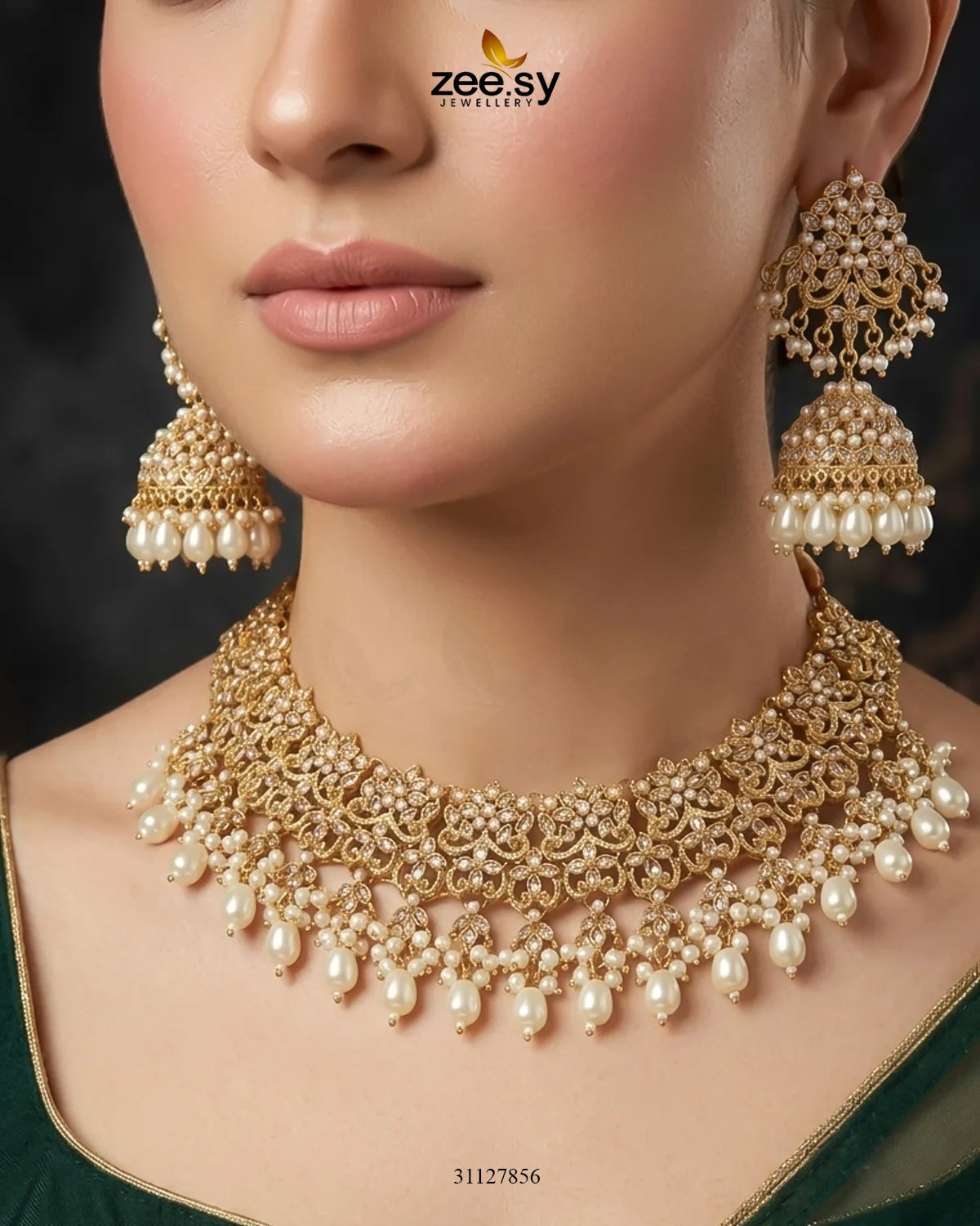 Nectarine Bloom Gems Bridal Set Bridal Set - Zeesy Jewellery Pakistan | Premium Artificial & Imitation Jewellery