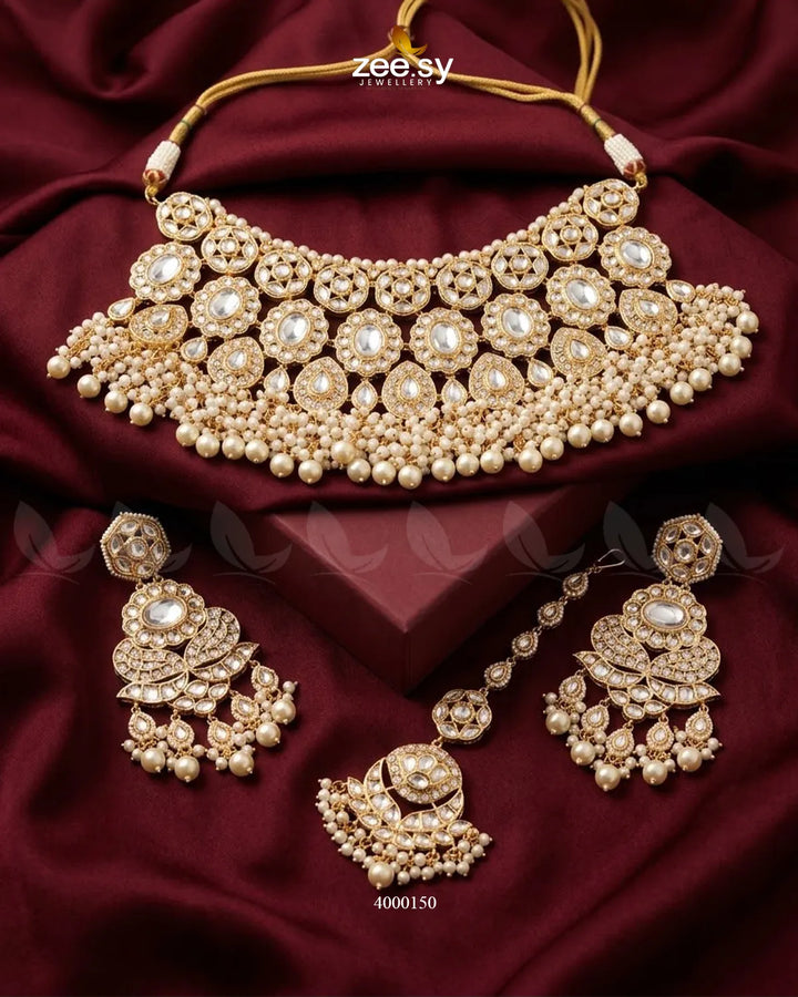 Nimbus Pearl Kundan Bridal Set Bridal Set - Zeesy Jewellery Pakistan | Premium Artificial & Imitation Jewellery