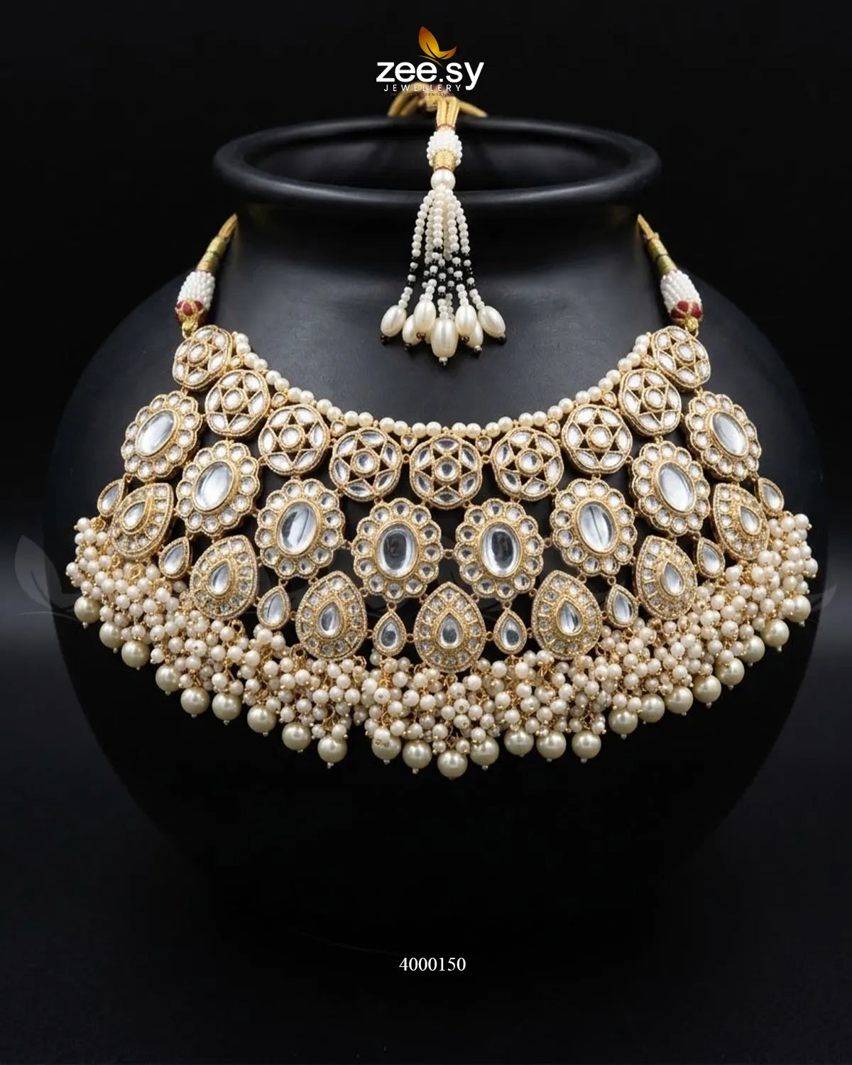 Nimbus Pearl Kundan Bridal Set Bridal Set - Zeesy Jewellery Pakistan | Premium Artificial & Imitation Jewellery