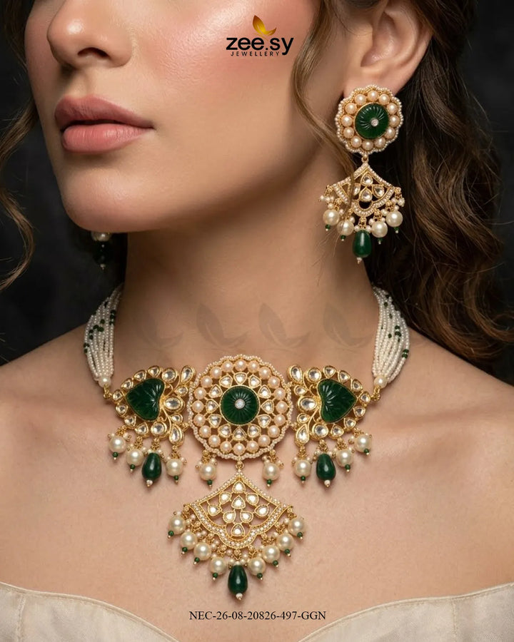 Noor Kundan Pearl Choker Set choker - Zeesy Jewellery Pakistan | Premium Artificial & Imitation Jewellery