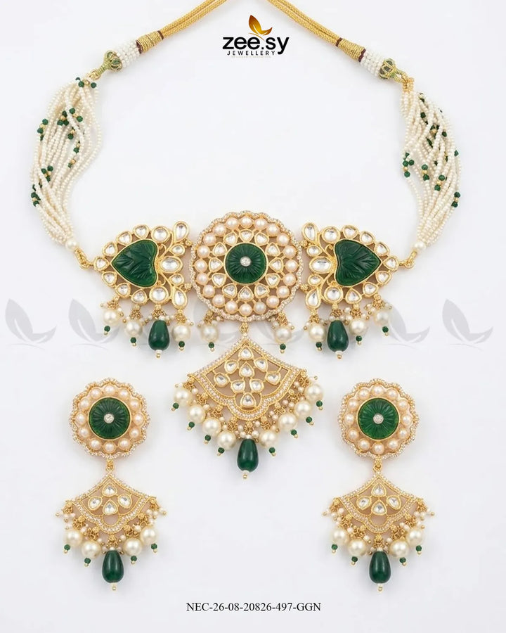 Noor Kundan Pearl Choker Set choker - Zeesy Jewellery Pakistan | Premium Artificial & Imitation Jewellery