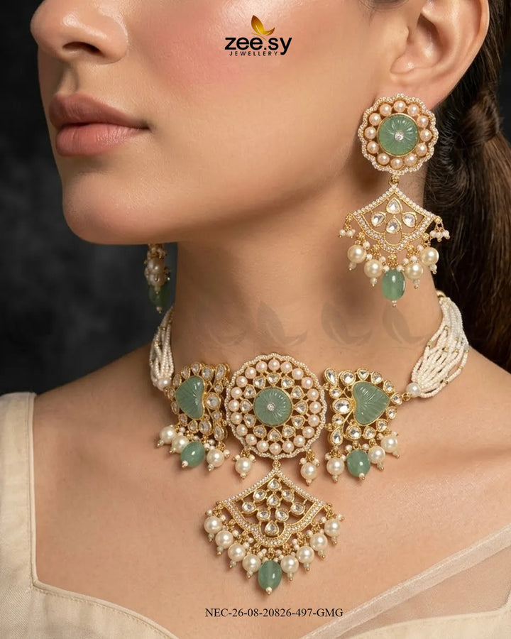 Noor Kundan Pearl Choker Set choker - Zeesy Jewellery Pakistan | Premium Artificial & Imitation Jewellery